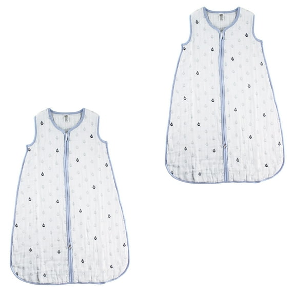 Hudson Baby Unisex Baby Muslin Cotton Sleeveless Wearable Sleeping Bag, Sack, Blanket, Anchors 2-Pack, 18-24 Months