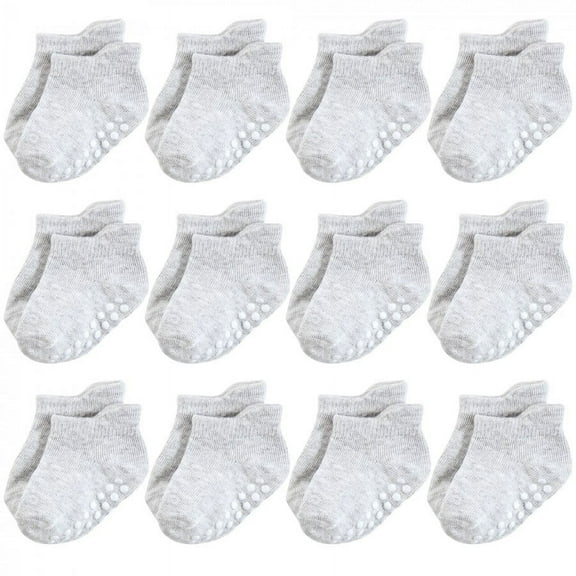 Hudson Baby Unisex Baby Non-Skid No-Show Socks, Gray, 0-6 Months