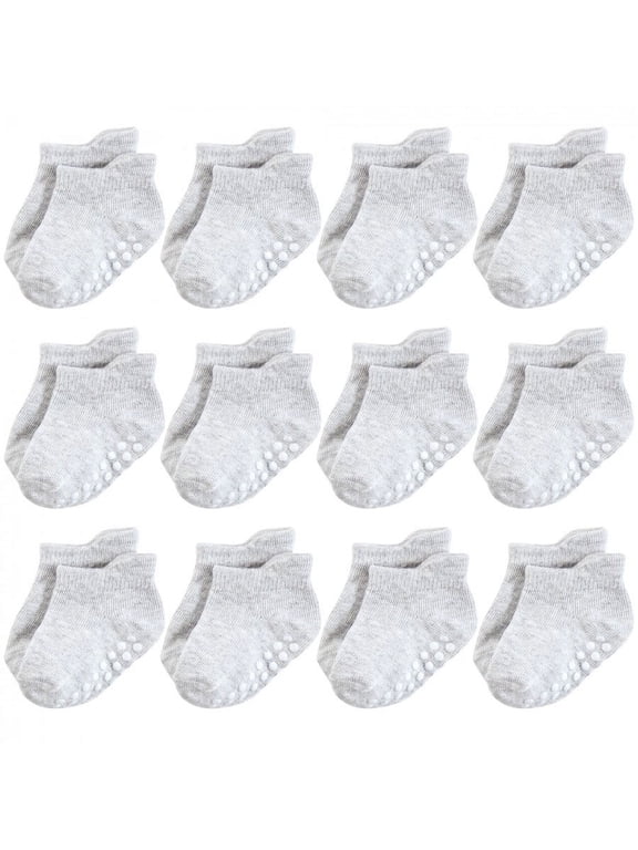 Unisex Baby Non-Skid No-Show Socks, Gray, 0-6 Months