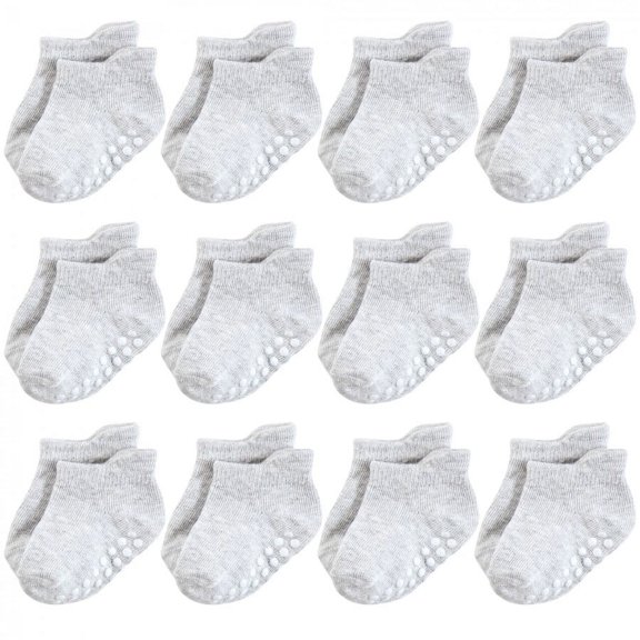 Hudson Baby Unisex Baby Non-Skid No-Show Socks, Gray, 4-6 Toddler