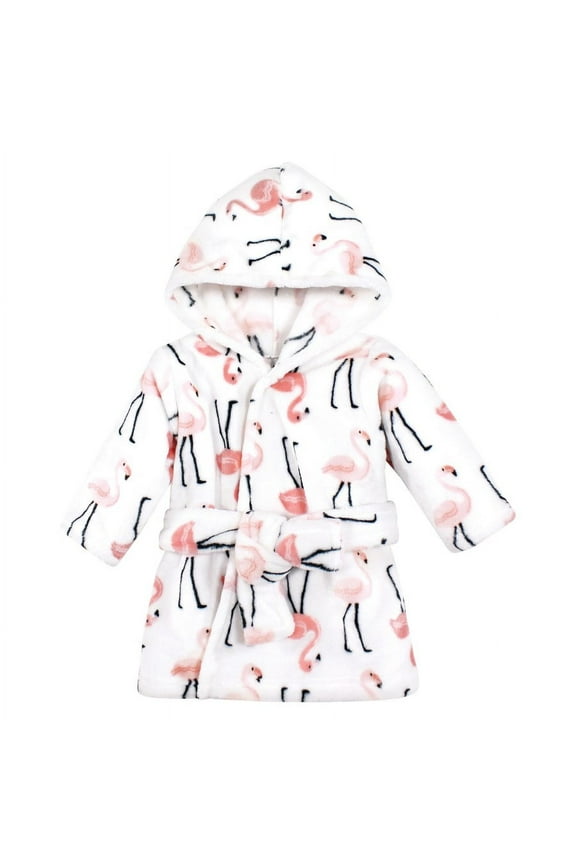Unisex Baby Plush Animal Face Bathrobe, Flamingo, 0-9 Months