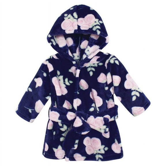 Hudson Baby Unisex Baby Plush Animal Face Bathrobe, Navy Rose, 0-9 Months