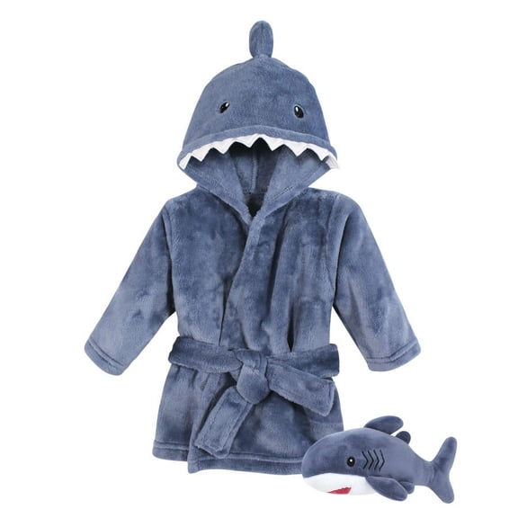Hudson Baby Unisex Baby Plush Bathrobe and Toy Set, Blue Shark, One Size