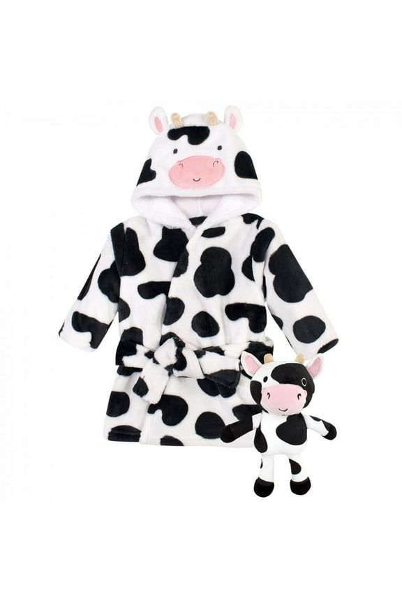 Unisex Baby Plush Bathrobe and Toy Set, Cow, One Size