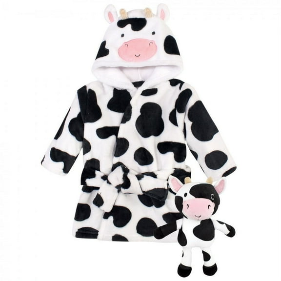 Hudson Baby Unisex Baby Plush Bathrobe and Toy Set, Cow, One Size