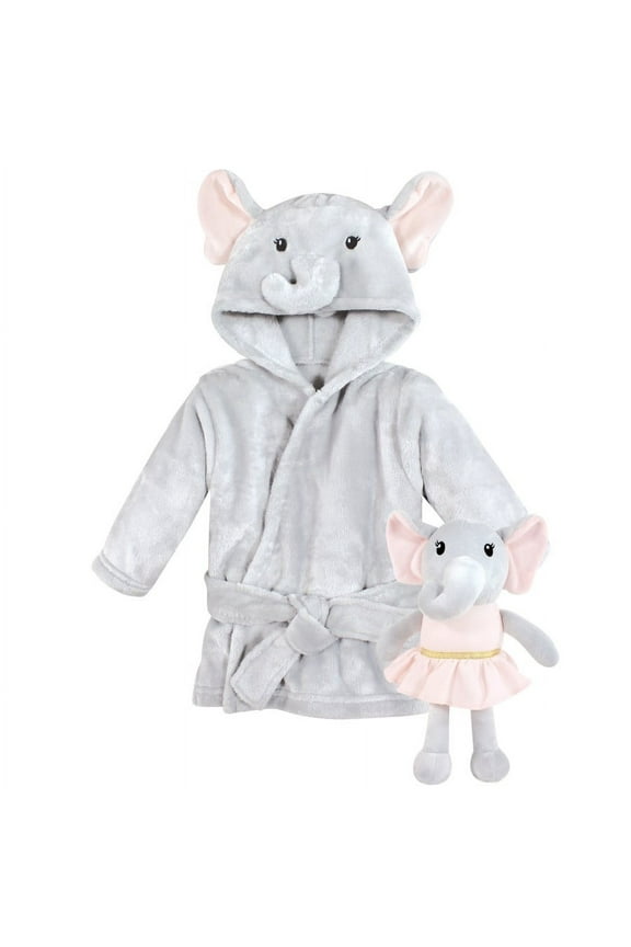 Unisex Baby Plush Bathrobe and Toy Set, Dreamy Elephant Girl, One Size