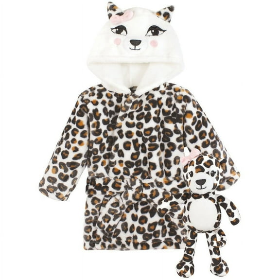 Hudson Baby Unisex Baby Plush Bathrobe and Toy Set, Leopard, One Size