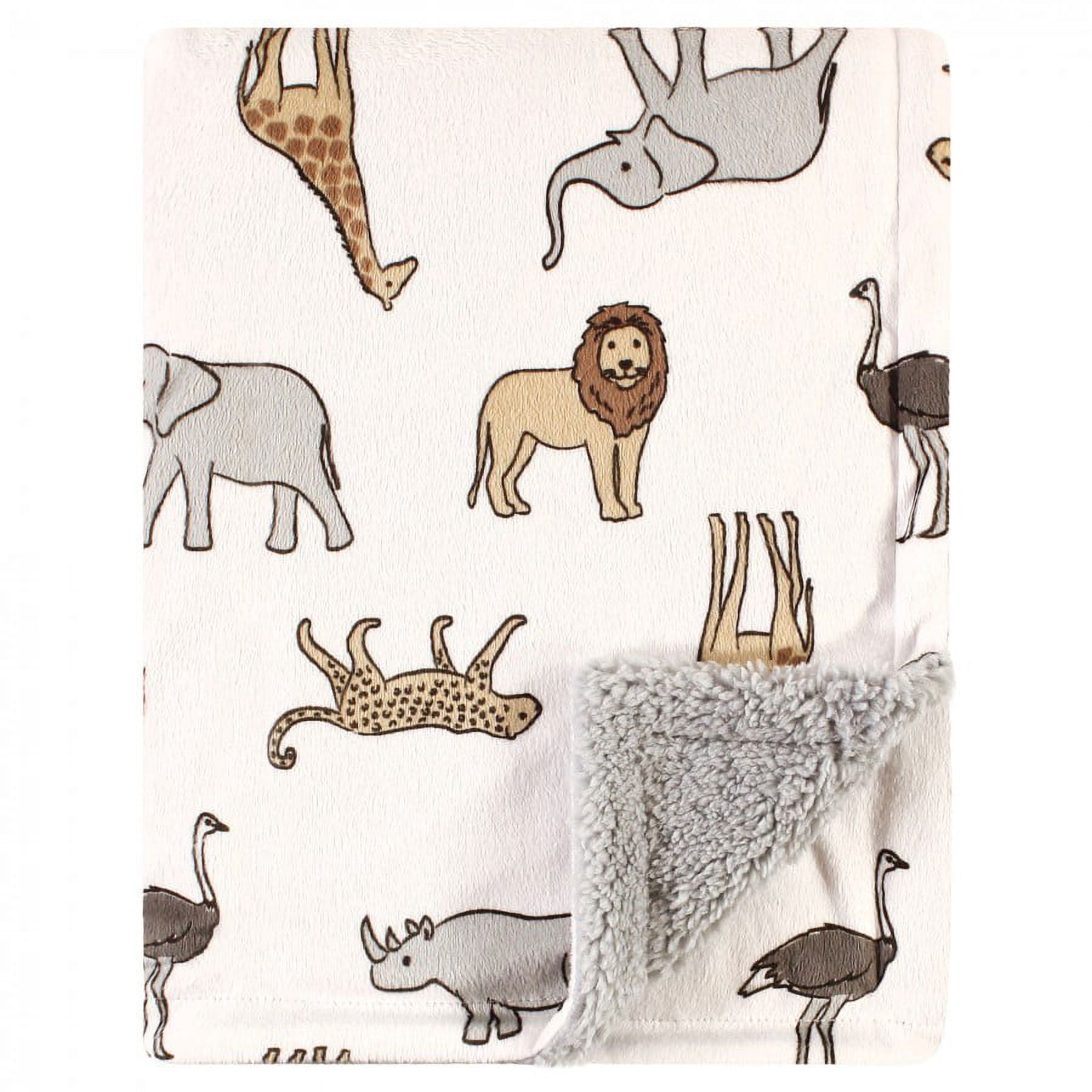 Hudson Baby Unisex Baby Plush Blanket with Faux Shearling Back, Modern Neutral Safari, One Size