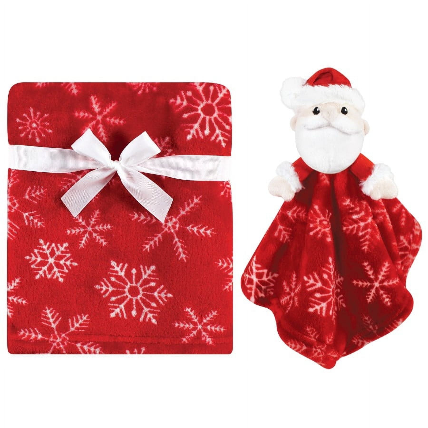 Hudson Baby Unisex Baby Plush Blanket with Security Blanket, Santa Snowflake, One Size