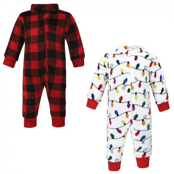 Hudson Baby Unisex Baby Plush Jumpsuits, Christmas Lights, 6-9 Months