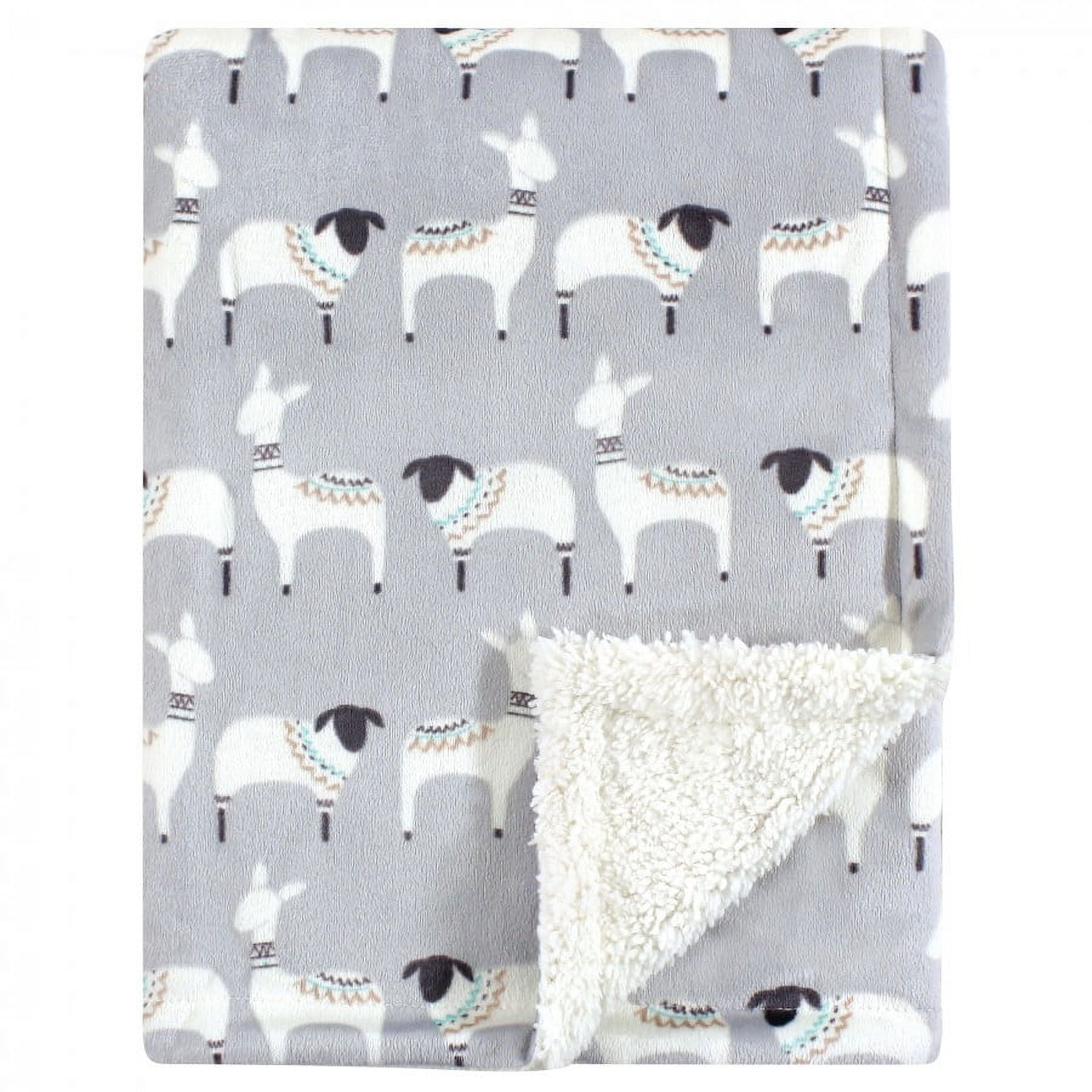 Hudson Baby Infant Plush Blanket with Faux Shearling Back, Aztec Llama, One Size