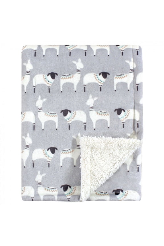 Unisex Baby Plush Mink and Faux Shearling Blanket, Aztec Llama, One Size