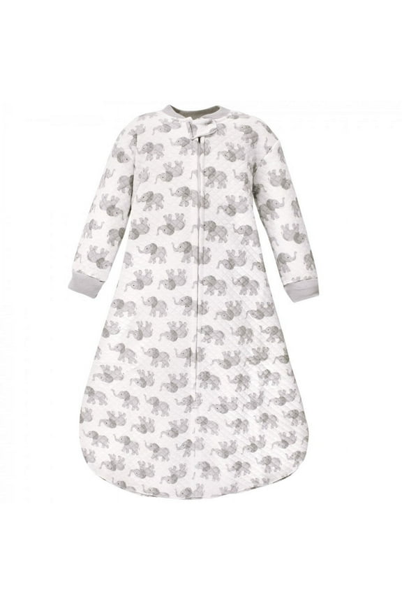 Unisex Baby Premium Quilted Long Sleeve Sleeping Bag and Wearable Blanket, Gray Elephant, 12-18 Months