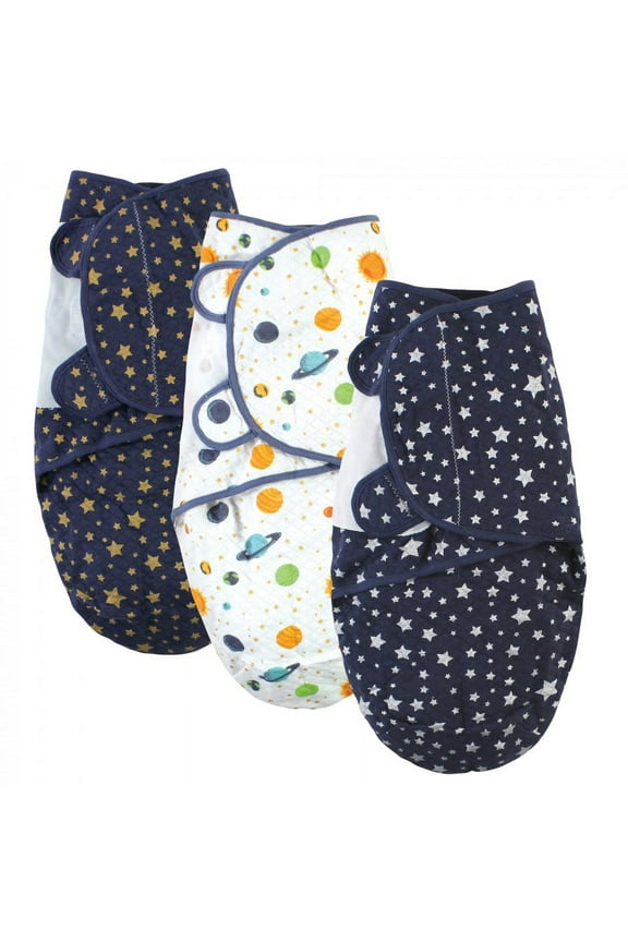 Unisex Baby Quilted Cotton Swaddle Wrap 3pk, Metallic Stars, 0-3 Months