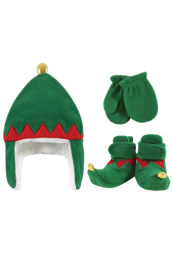 Unisex Baby Trapper Hat, Mitten and Bootie Set, Green Elf, 12-18 Months