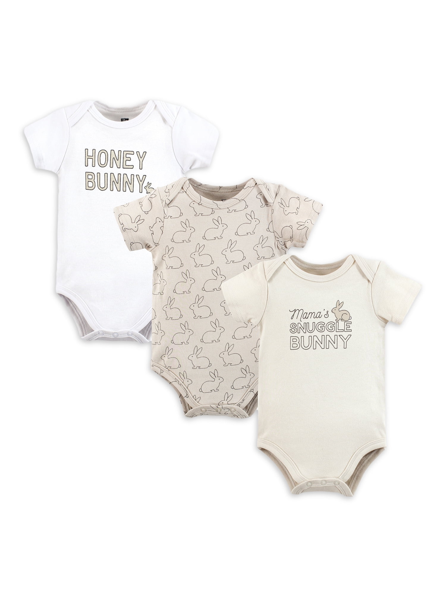 Hudson Baby Unisex Bodysuit 3pk, Neutral Honey Bunny, 12-18 Months