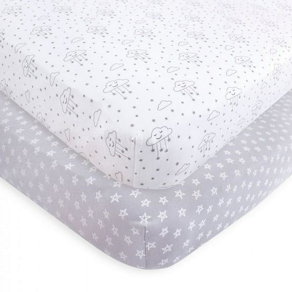 Hudson Baby Unisex Cotton Fitted Crib Sheet, Gray Clouds, One Size