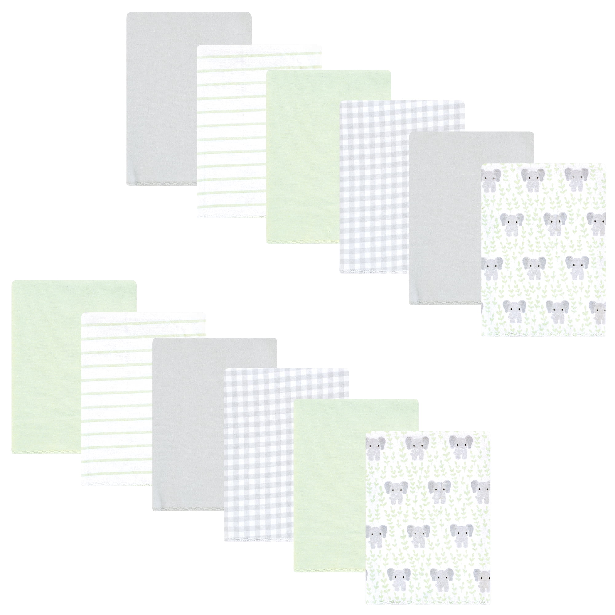 Hudson Baby Unisex Baby Cotton Poly Flannel Burp Cloths Bundle, Leafy Elephant, One Size