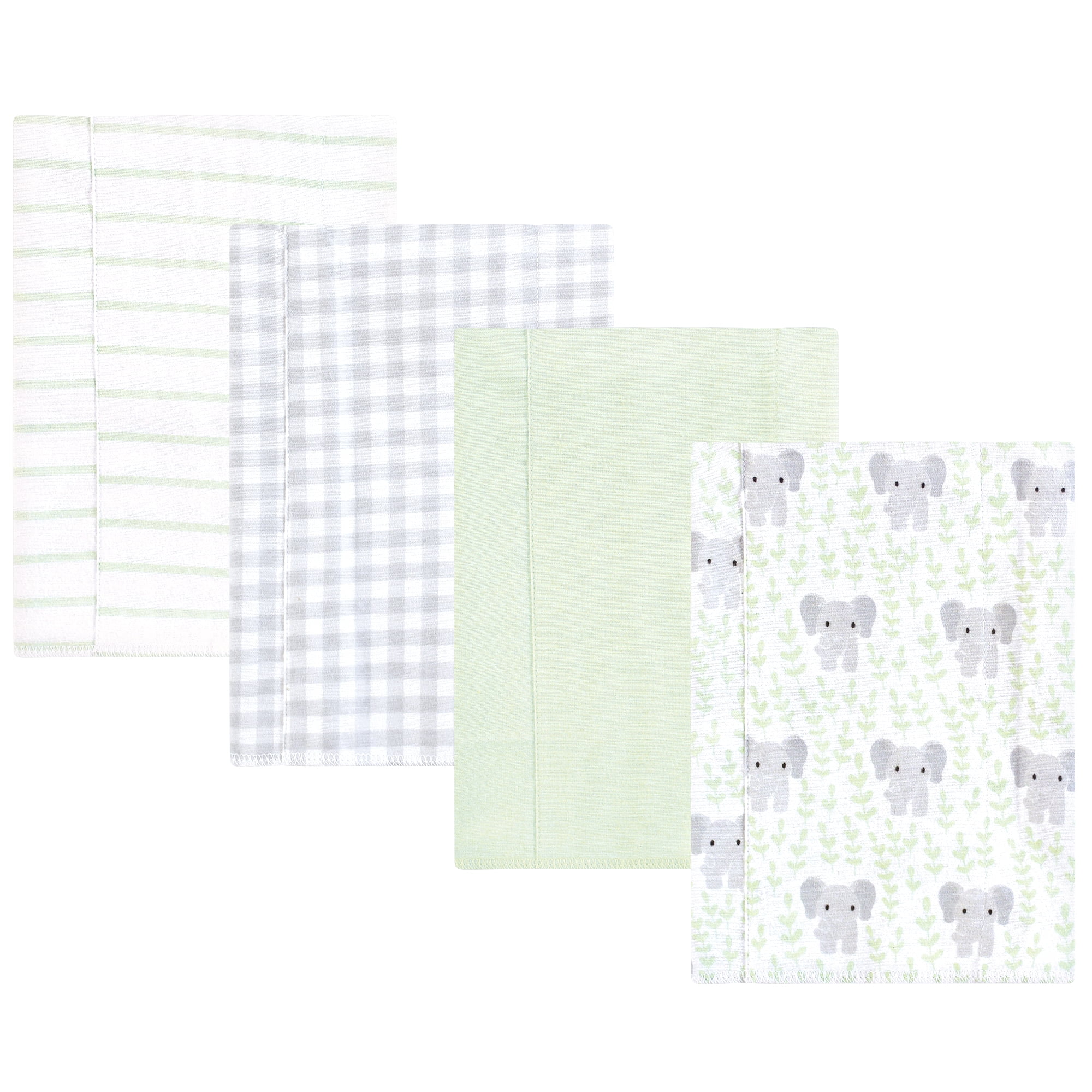 Hudson Baby Unisex Baby Cotton Poly Flannel Burp Cloths, Leafy Elephant, One Size