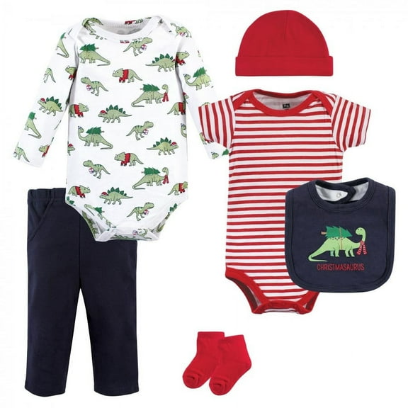 Hudson Baby Unisex Cotton Layette Set, Christmasaurus, 0-3 Months