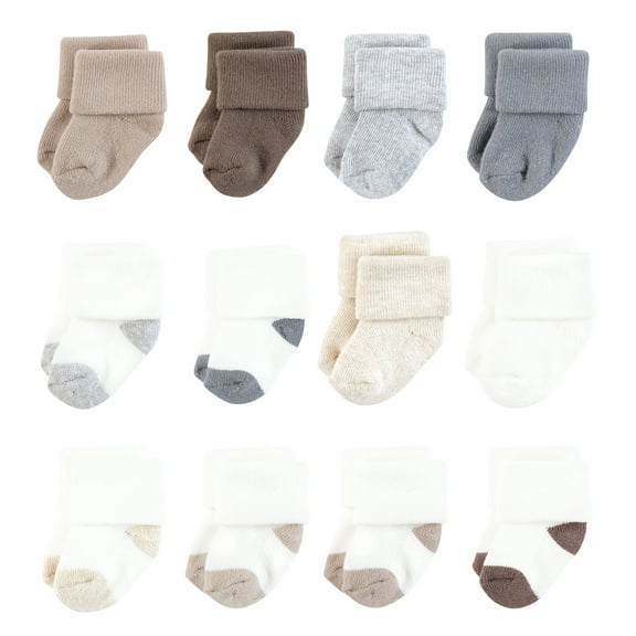 Hudson Baby Unisex Cotton Rich Newborn and Terry Socks, Neutral Heel Toe, 6-12 Months