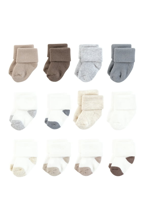 Unisex Cotton Rich Newborn and Terry Socks, Neutral Heel Toe, 6-12 Months