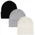 thumbnail image 1 of Hudson Baby Unisex Knit Cuffed Beanie 3pk, Cream Black, Infant Toddler, 1 of 5