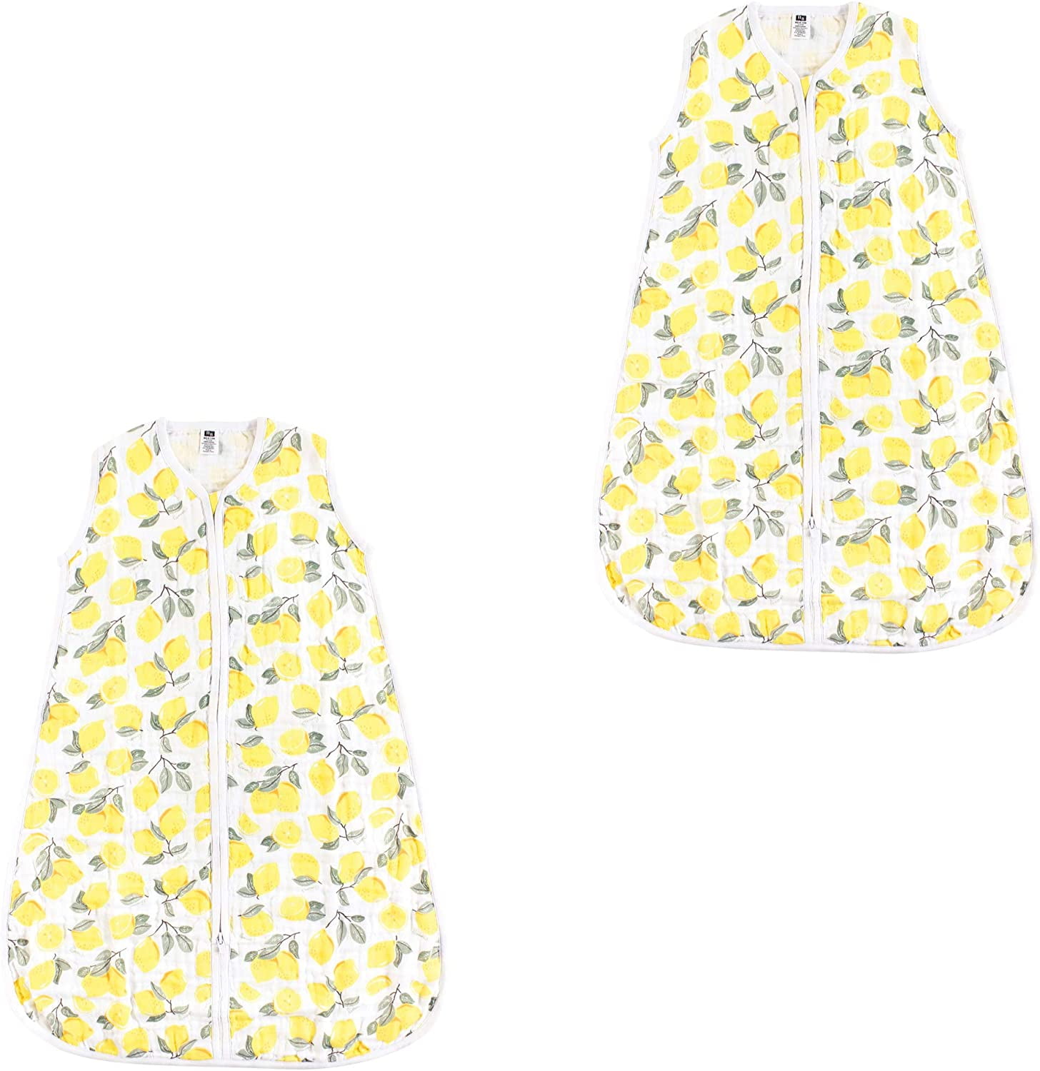 Hudson Baby Unisex Muslin Cotton Sleeveless Wearable Sleeping Bag, Sack, Blanket 0-6 Month Lemons 2-pack