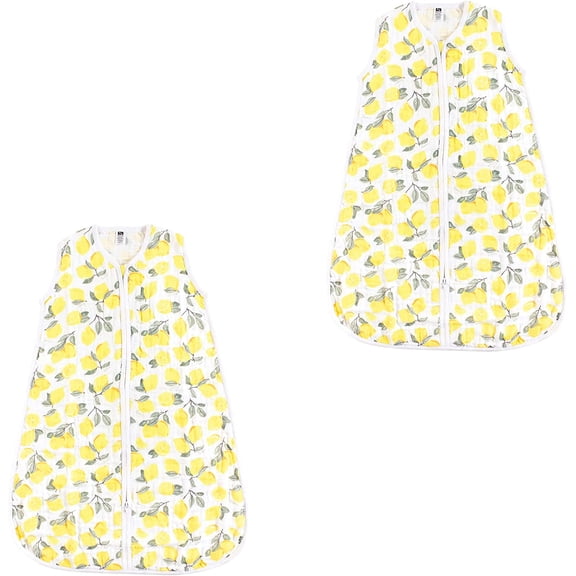 Hudson Baby Unisex Muslin Cotton Sleeveless Wearable Sleeping Bag, Sack, Blanket 0-6 Month Lemons 2-pack