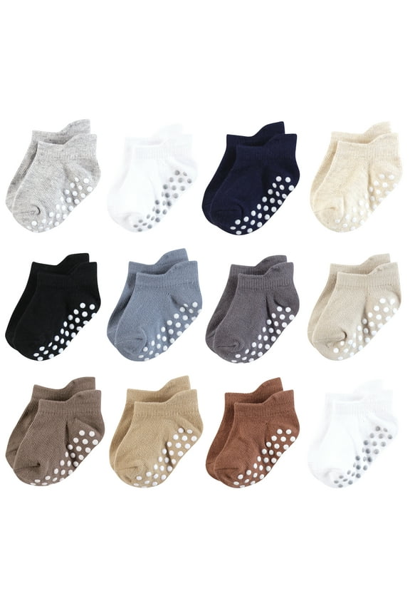 Unisex Non-Skid No-Show Socks, Navy Neutrals, 0-6 Months