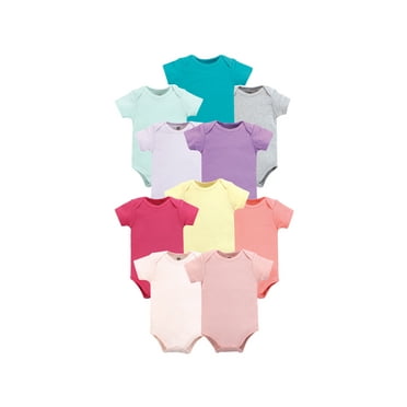Hudson Baby Unisex Short Sleeve Bodysuits, 10-Pack, Sizes Newborn-24 Months