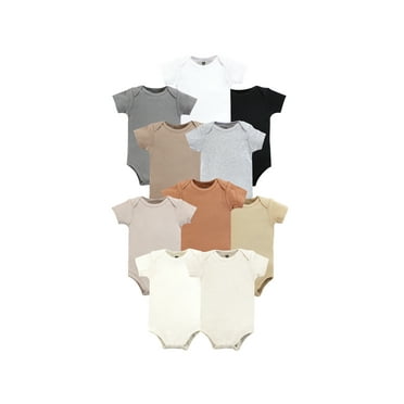 Hudson Baby Unisex Short Sleeve Bodysuits, 10-Pack, Sizes Newborn-24 Months