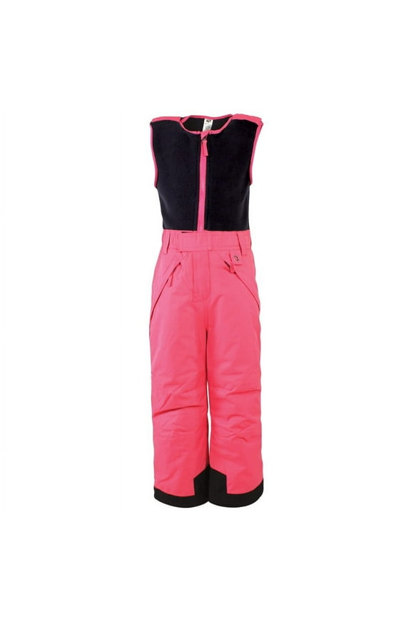 Unisex Snow Bib Overalls with Fleece Top, Fuchsia, Medium