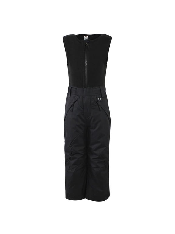 Unisex Snow Bib Overalls with Fleece Top, Solid Black, 3 Toddler