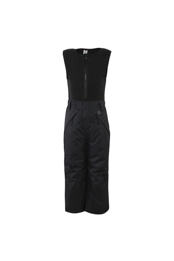 Unisex Snow Bib Overalls with Fleece Top, Solid Black, Medium