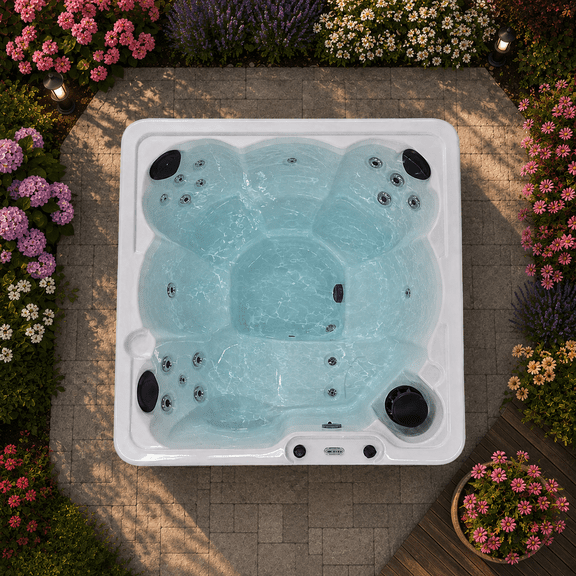 Hydro Spas HYD-19 6-Person Hot Tub with 19 Therapy Jets and Digital Controls White Acrylic Interior and Mocha Exterior Cabinet - Ideal for Backyard Relaxation and Hydrotherapy