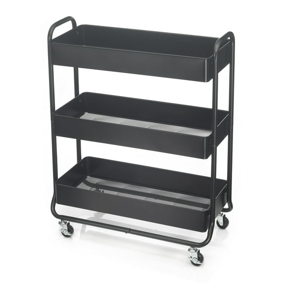 Hudson Black 3-Tier Metal Rolling Cart by Simply Tidy - Multi-Functional Storage Cart for Home - Office - and Kitchen - 1 Pack