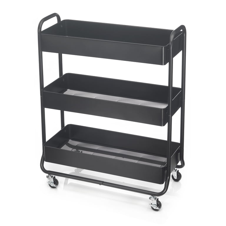 Simply Tidy Hudson Black 3-Tier Movable Utility Metal Rolling Cart