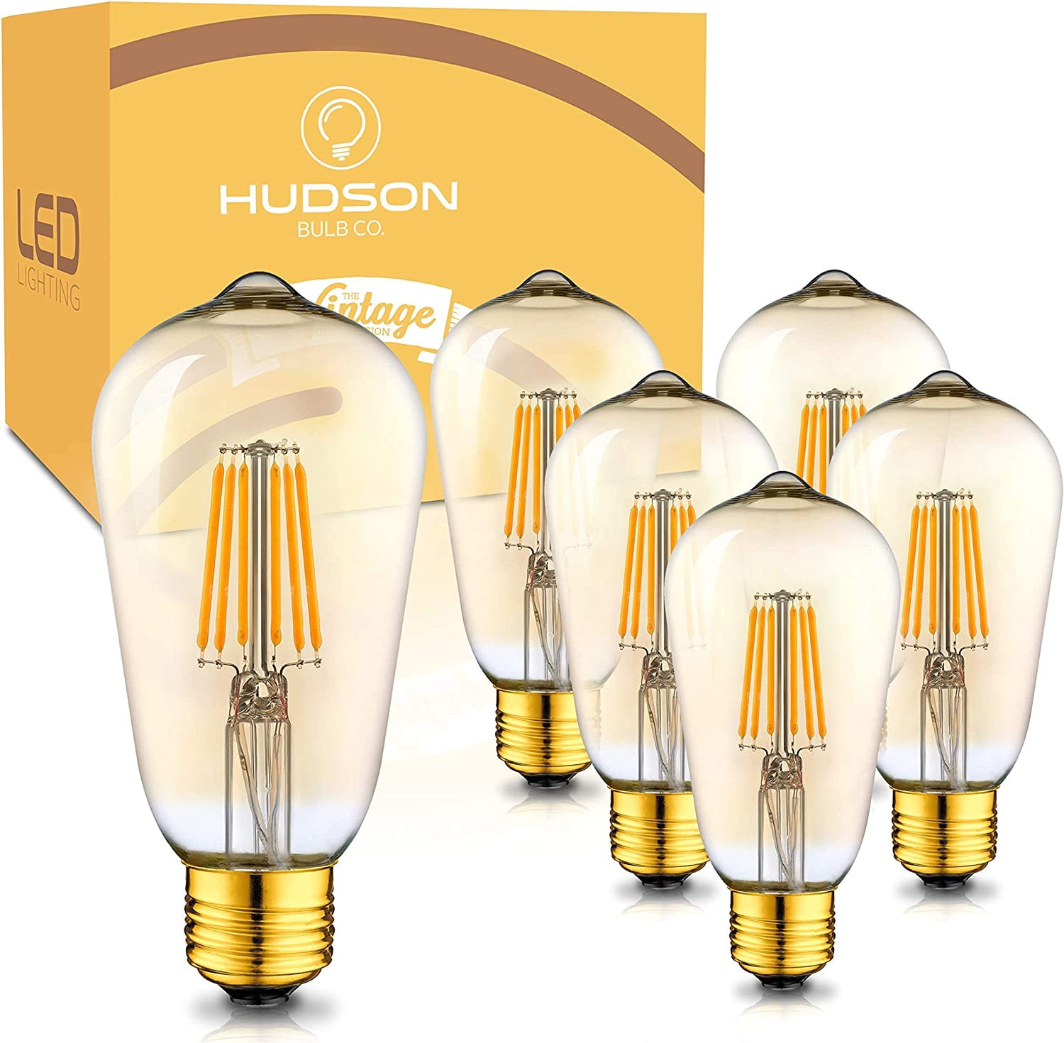 Hudson Bulb Co. Vintage LED Edison Dimmable 60 Watt Warm Light Bulbs (6 Pack) - E26/E27 Base