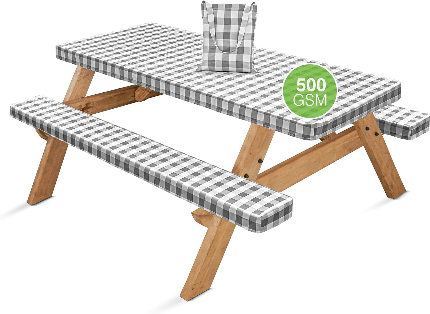 Gray Heavy Duty Vinyl Waterproof Picnic Table Cover Set with Bench Covers