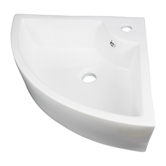 Hudson Countertop Corner Bathroom Vessel Sink White 25 7/8" W Triangular Bowl w/Overflow and Single Faucet Hole Heavy Duty Porcelain Above Counter Vanity Wash Basin Sink| Renovators Supply
