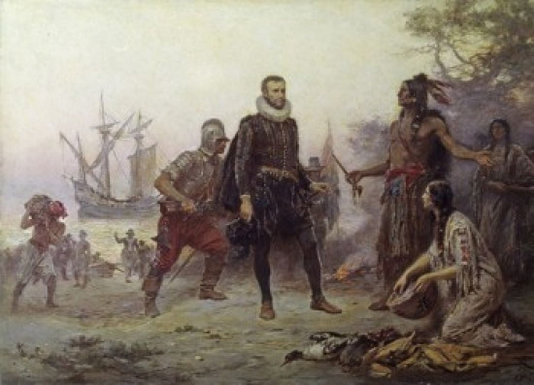 Hudson The Dreamer Landing on the Shores of Delaware Bay  1609 Jean Leon Gerome Ferris (1863-1930 American) Canvas Art - Jean Leon Gerome Ferris (24 x 36)