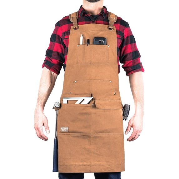Hudson Durable Goods Woodworking Apron - Waxed Canvas, Tool Pockets, Adjustable, All-Day Comfort
