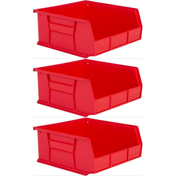 Hudson Exchange 11" x 11" x 5" (3 Pack) Plastic Stackable Storage Bin and Hanging Container, Red