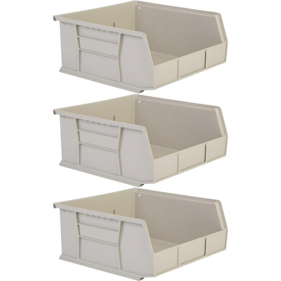 Hudson Exchange 11" x 11" x 5" (3 Pack) Plastic Stackable Storage Bin and Hanging Container, Stone