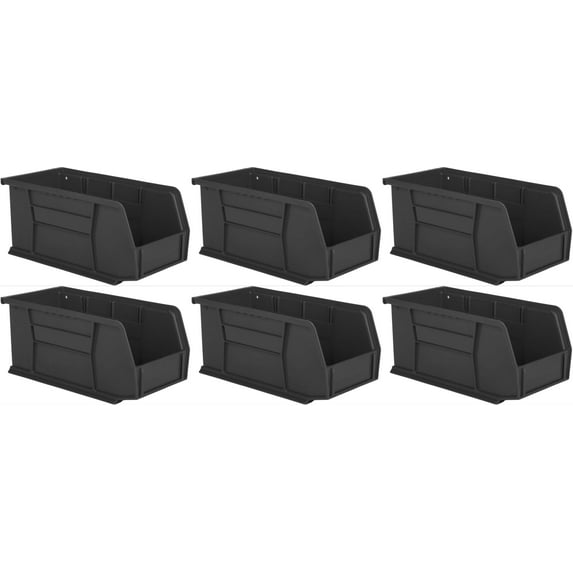 Hudson Exchange 11" x 5-1/2" x 5" (6 Pack) Plastic Stackable Storage Bin and Hanging Container, Black