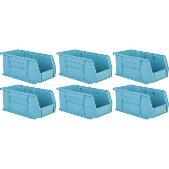 Hudson Exchange 11" x 5-1/2" x 5" (6 Pack) Plastic Stackable Storage Bin and Hanging Container, Light Blue