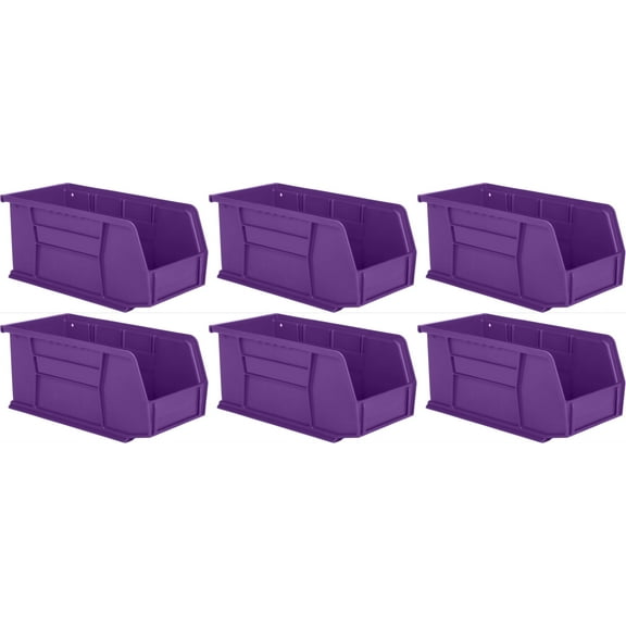 Hudson Exchange 11" x 5-1/2" x 5" (6 Pack) Plastic Stackable Storage Bin and Hanging Container, Purple