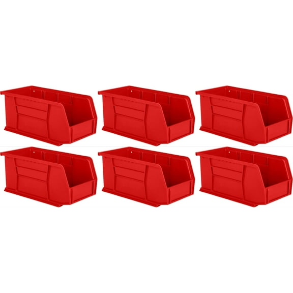 Hudson Exchange 11" x 5-1/2" x 5" (6 Pack) Plastic Stackable Storage Bin and Hanging Container, Red