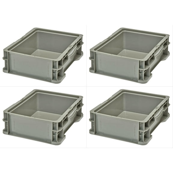 Hudson Exchange 12 x 15 x 5" (2.2 Gallon, 4 Pack) Straight Wall Handled Storage Container Tote, Gray/Brown